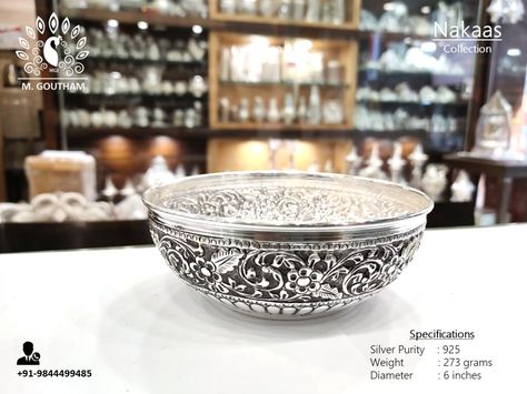 Handcrafted Antique Make 925 Silver Prasadam Bowl :) Silver Articles, Emerald Stone Rings, Pooja Items, Silver Pooja Items, Antique Silver Jewelry, Silver Items, Silver Bowl, Emerald Stone, Gold Jewelry Fashion