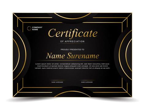 Modern gold and black certificate templa... | Premium Vector #Freepik #vector #gold #certificate #abstract #geometric Certificate Design Black And Gold, Black Certificate, Gold Landscape, Green Certificate, Certificate Border, Certificate Of Achievement Template, Border Templates, Certificate Design Template, Badge Template