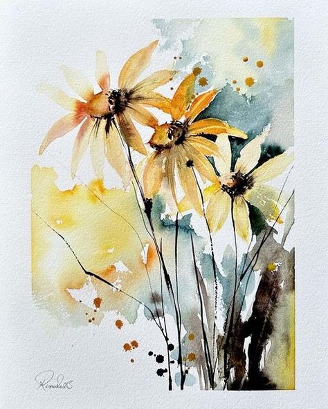 loose painting • Instagram Sunflower Watercolour Painting, Watercolor Art Loose Flower, Water Painting Sunflower, Loose Sunflower Watercolor Painting, Best Watercolor Paper, Sunflowers Art Paint Watercolor Sunflower, Loose Watercolor Flowers, Floral Watercolor Paintings, Loose Watercolor