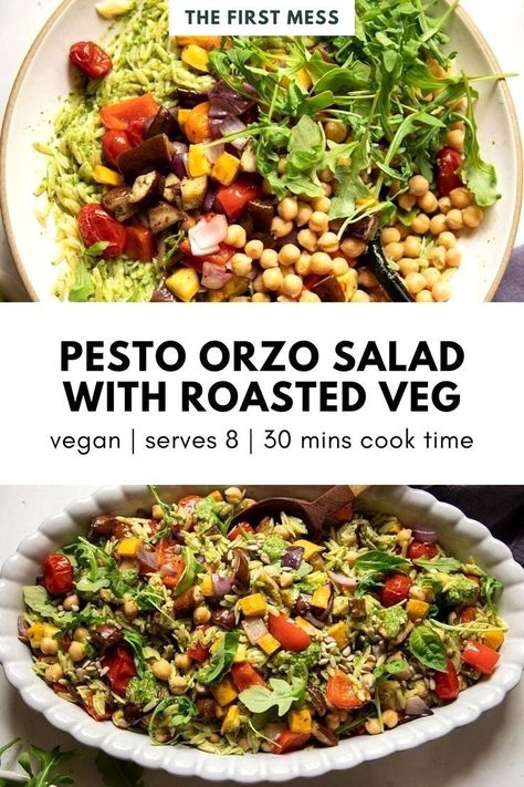 Vegan Pesto Salad, Vegan Orzo Recipes, Pasta Arugula, Pesto Orzo Salad, Quick Vegan Dinner, Vegan Orzo, Pesto Orzo, Quick Vegan Dinner Recipes, Make Pesto