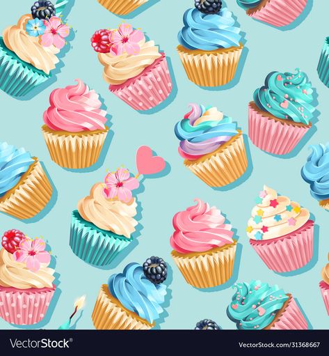 Cupcakes Theme, Cupcake Rosa, Cupcakes Wallpaper, Pula Pula, Cupcake Pattern, Cake Wallpaper, Cupcake Illustration, Blue Cupcakes, Bakery Supplies