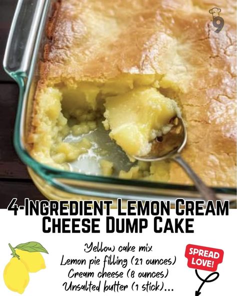 Lemon Cream Cheese Dump Cake, Dump Desserts, Cream Cheese Dump Cake, Granny Pad, Lemon Dump Cake Recipe, Lemon Treats, Lemon Pie Filling, Lemon Cheese, Cake Lemon