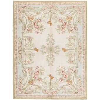 Bokara Rug Co., Inc. One-of-a-Kind Aubusson Renaissance 6'1" x 9'1" Wool Beige Area Rug | Wayfair Rugs Pink, Flat Weave Carpet, Gold Area Rug, French Rococo, Aubusson Rugs, Solid Area Rugs, Light Blue Area Rug, Beige Area Rug, Navy Blue Area Rug