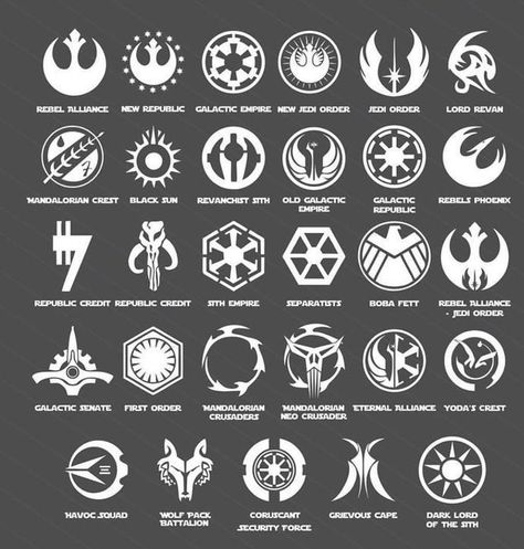 Star Wars Insignia, Star Wars Symbols And Meanings, Mandolorian Clan Symbols, Anakin Symbol, Gray Jedi Symbol, Star Wars Emblems, Cool Star Wars Tattoos, Star Wars Journal Ideas, Star Wars Tattoo Designs Drawings