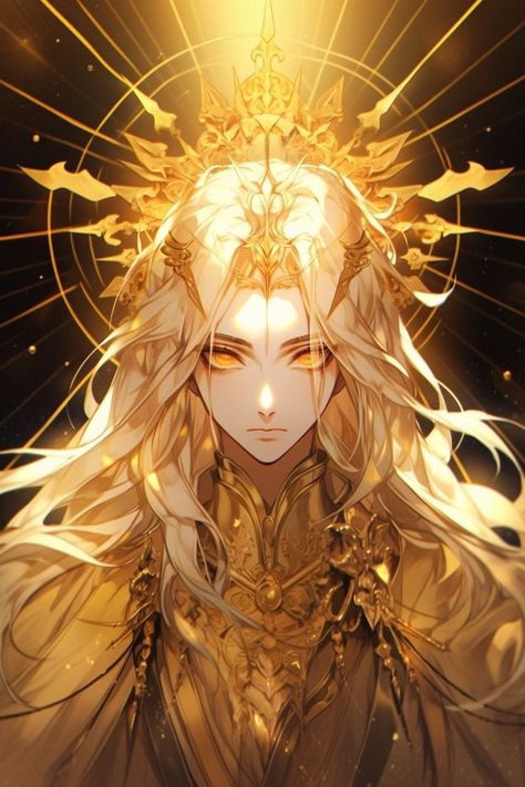 Gold Character Art, Character Design God, Gold Character Design, God Art Drawing, God Fantasy Art, Gods Anime, God Character Design, Fantasy God, Gods Drawing