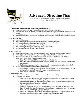 Need a little help directing a play or maybe you have been assigned to direct a play for the first time and you don't know where to start?    Maybe you're an experienced director that could use a few new tricks in your toolbox.  I have compiled an 8 page how to and tips guide for beginning and experience directors.  I created this document for a workshop I did for theatre teachers and directors a few years ago at the  Texas Educational Theatre Association convention.  Just this year I used it wi Filmmaking Tips For Beginners, Directing Tips, Directing Theatre, Cinematography Lighting, Teaching Theatre, Teaching Drama, Theatre Posters, Film Tips, Acting Lessons