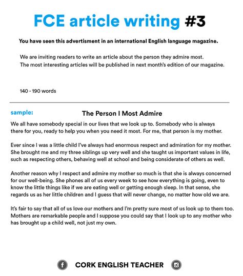 FCE article writing 3 - The Person I Most Admire Writing Hacks, Writing A Persuasive Essay, Abstract Writing, Writing Samples, Writing Test, Speaking Practice, English Books, Best Essay Writing Service, Cambridge English