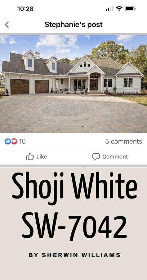 White Exterior With Brick, Shoji White Exterior House, Shoji White Sherwin Williams Exterior, Shoji White Sherwin Williams, Painted Brick House Exterior, White Exterior Houses, Painted Brick House, Shoji White, White Exterior