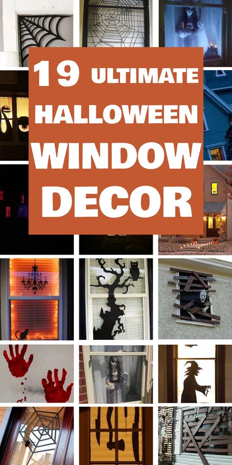 19 ultimate Halloween window decor ideas featuring spooky silhouettes, cobwebs, bloody handprints, and more. Window Sill Halloween Decor, Sliding Glass Door Halloween Decor, Halloween Window Ideas Diy, Halloween Window Lights, Bay Window Halloween Decor, Halloween Silhouettes Window, Halloween Store Windows, Window Halloween Decorations, Diy Halloween Window Silhouettes