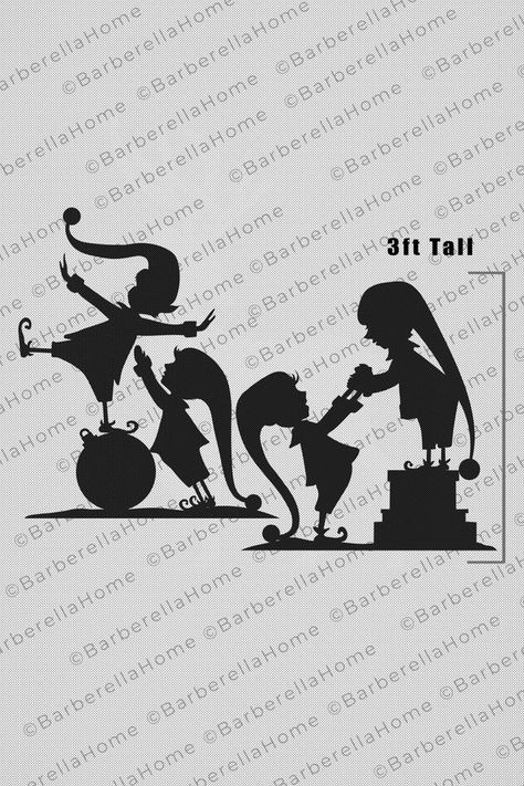 ShopBarberellaHome - Etsy Elves Template, Christmas Silhouette, Silhouette Decor, Christmas Yard Decorations, Silhouette Christmas, Santa's Elves, Christmas Yard, Christmas Gift Box, Christmas Wood