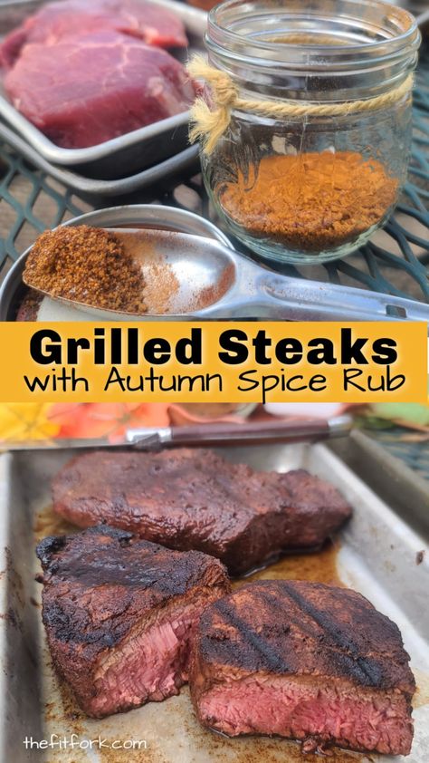 Fire Up Fall: Grilled Steaks with Autumn Spice Rub - This easy steak rub recipe is bursting with the flavors of fall and adds a seasonal sizzle to tender cuts of steak like tenderloin, flat iron, strip, ribeye and more. Steak Rub Recipe, Cuts Of Steak, Fall Grilling, Steakhouse Recipes, Grilled Steaks, Steak Rub, Popular Healthy Recipes, Pumpkin Risotto, Steak Rubs