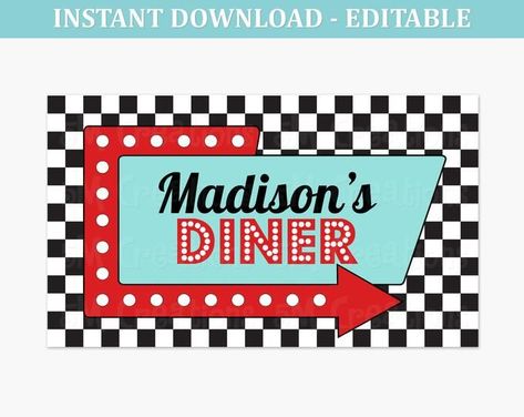 1950s Diner Party, 50s Birthday Party, Diner Birthday Party, 50s Birthday, Grease Party, 50s Theme Parties, Sock Hop Party, 1950s Diner, Boy Party Invitations