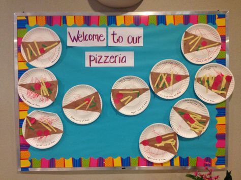 Pizza Bulletin Board Ideas, November Food, Snowman Pizza, Toddler Bulletin Boards, Pizza Display, Senior Infants, Food Bulletin Boards, Art Bulletin Boards, Pizza Art