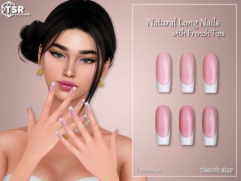 The Sims Resource - Natural Long Nails with French Tips Sims4 Nails, Sims 4 Cc Nails, Sims Nails, Cc Nails, Sims 4 Nails, Games Car, Sims 4 Tattoos, Cc Folder, Makeup Cc