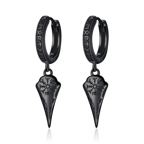 Viking Jewelry Women, Slytherin Jewelry, Raven Earrings, Vegvisir Symbol, Black Viking, Women Viking, Viking Earrings, Homemade Clothes, Crow Jewelry