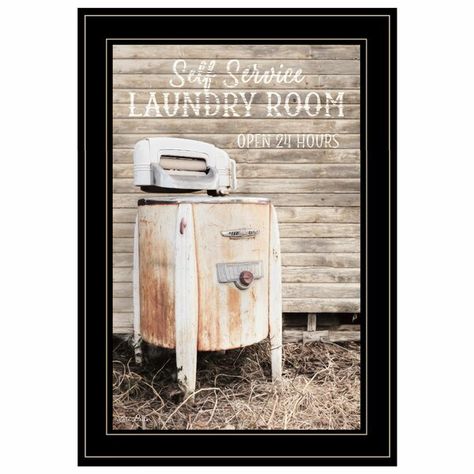 'Laundry Room' by Lori Deiter - Picture Frame Textual Art Print on Paper Antique Washing Machine, Vintage Laundry Room, Vintage Laundry, Self Service, Textured Artwork, Laundry Room Decor, Trendy Decor, Bathroom Wall Art, Living Room Art