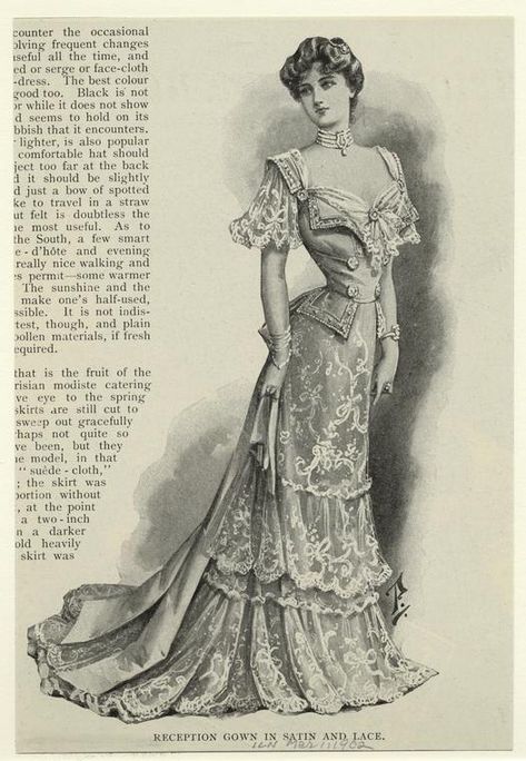 Edwardian Fashion Plates, Struck By Lightning, Etiquette Vintage, 1900s Fashion, Reception Gown, Silk And Lace, Victorian Women, Old Fashion, Edwardian Era