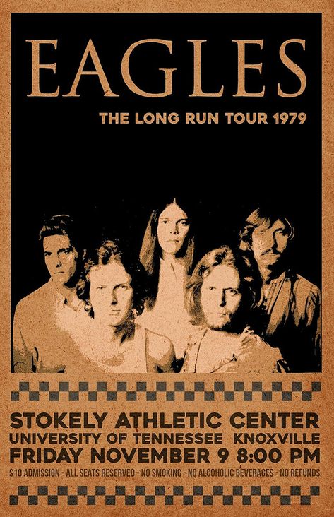 The Eagles 1979 Knoxville Eagles Poster, Concert Promotion, Musical Posters, Poster Reference, Eagles Music, Eagles Band, Vintage Concert Posters, Music Concert Posters, Rock Band Posters