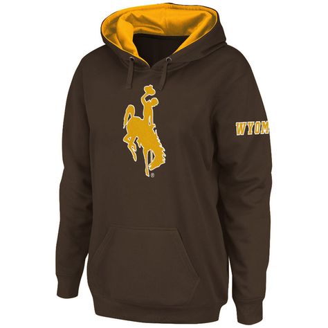 Wyoming Cowboys Stadium Athletic Women's Big Logo Pullover Hoodie - Brown Cowboys Stadium, Cowboys Logo, Wyoming Cowboys, University Hoodie, Fabric Applique, Calvin Klein Woman, Athletic Women, Wyoming, Keep Warm