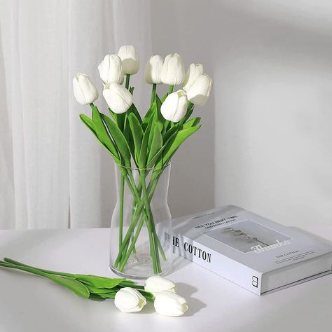 SOJIRUSPA White Tulips Artificial Flowers 20 Pcs Fake Faux Tulips PU Real Touch Tulips Fake Flowers for Home Office Wedding Decor Arrangement Bouquet Faux Flowers for Decoration Fake Tulips, Faux Tulips, Wedding Decor Vases, Tulip Colors, Tulips In Vase, Yellow Tulips, White Tulips, Pink Tulips, Festival Wedding