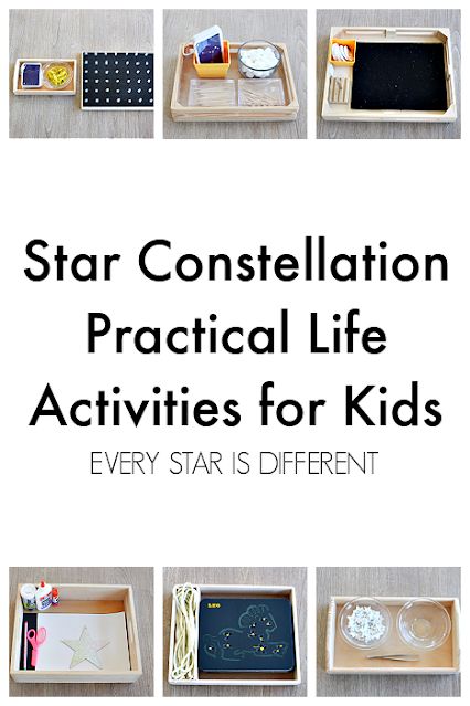 Star Constellation Practical Life Activities for Kids Space Themed Practical Life, Constellation Activities For Preschool, Stars Activities For Preschool, Space Montessori Activities, Montessori Space Activities, Constellation Activities For Kids, Montessori Themes, Space Montessori, Montessori Elementary Activities