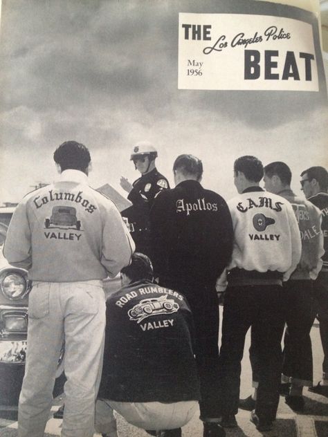 LAPD The Beat magazine with LA car clubs Workwear Vintage, Car Apparel, Vintage Hot Rod, Teddy Boys, Club Outfit, Shirt Design Inspiration, Car Club, Apple Wallpaper, 로고 디자인