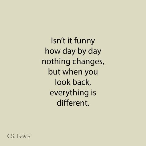 Isn't it funny how day by day nothing changes, but when you look back, everything is different. C.S. Lewis Day By Day Nothing Changes Quotes, Isn’t It Funny How Day By Day Nothing Changes, Everything Is Different, Dream Life Goals, Nothing Changes, Aesthetic Accessories, Everything Has Change, It Funny, C S Lewis
