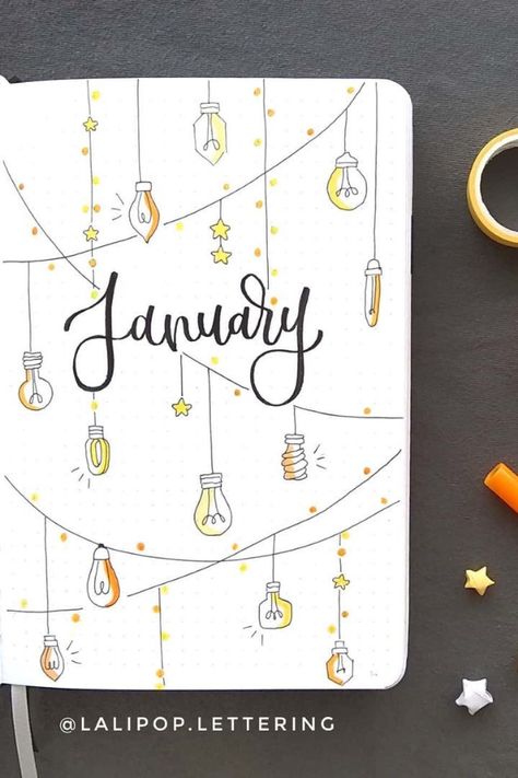 January Bullet Journal Cover, January Bujo, Bullet Journal Spread Ideas, Bujo Journal, Bullet Journal Work, Bullet Journal Month, Bullet Journal Cover, 15 January, January Bullet Journal