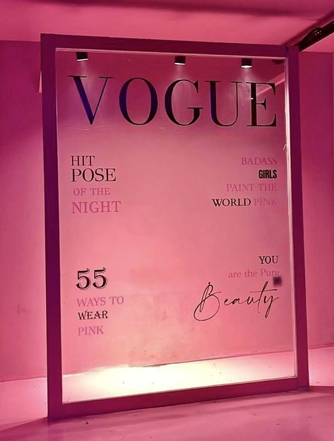 #vogue #voguecollections #pink #nightclub #lightingdesign #beautyblog #page #keşfet Vogue Photobooth Ideas, Pink Photobooth Ideas, Vogue Backdrop, Revolve Event, Pink Nightclub, Pink Photobooth, Vogue Event, Gossip Girl Party, Selfie Point