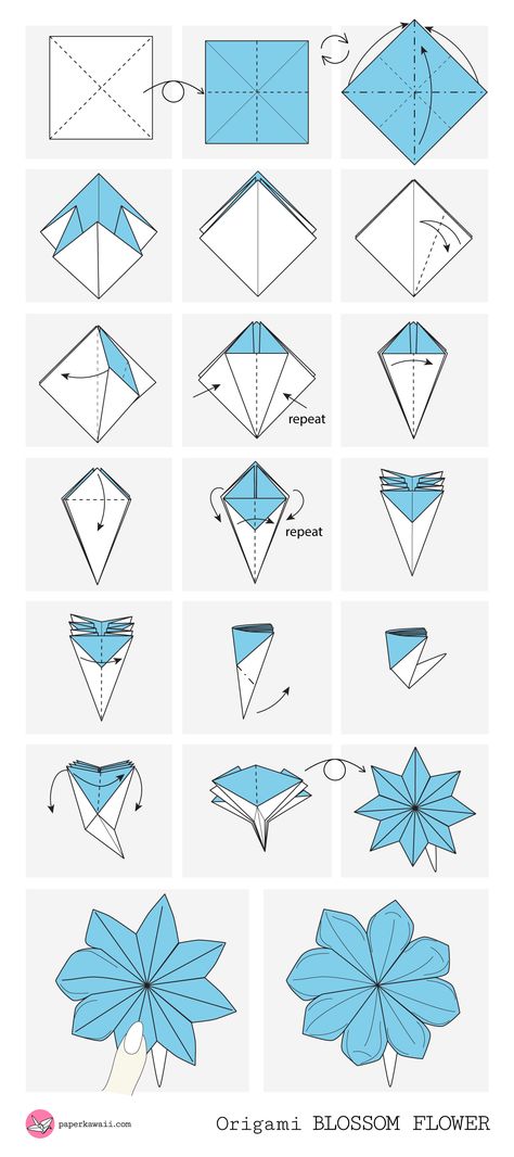 Origami Blossom Flower Diagram 0 Origami Blossom, Flower Diagram, Easy Origami Flower, Origami Flowers Tutorial, Origami Diagrams, Creative Origami, Tutorial Origami, Origami Bookmark, Origami For Beginners