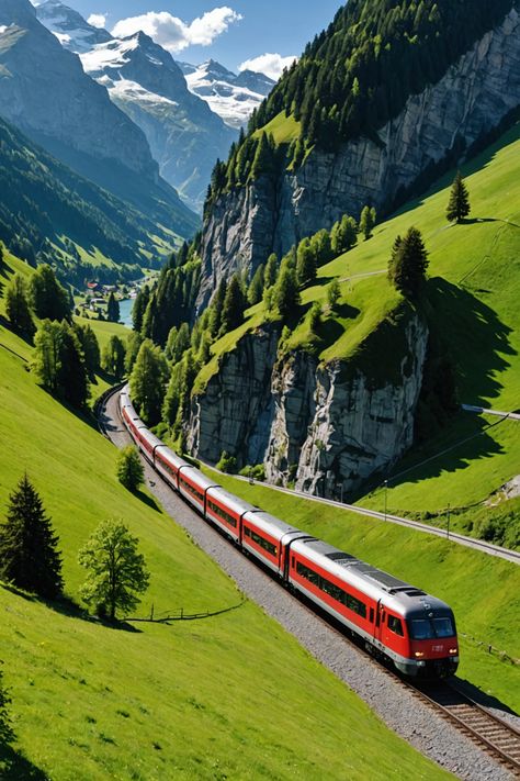 The Most Scenic Train Rides in Switzerland You Need to Take! Train Through Switzerland, Swiss Alps Train, Switzerland Train Ride, Swiss Alps Aesthetic, Swiss Riviera, Train Switzerland, Glacier Express Switzerland, Switzerland Train, Swiss Train