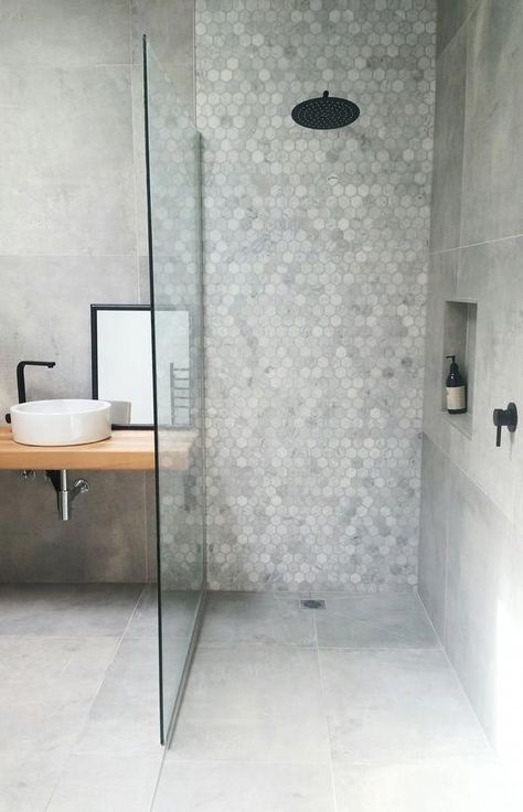 Concrete Tiles Bathroom, Vintage Bathroom Remodel, Solar Diy, Makeover Kamar Mandi, Flooring Diy, Basement Bathroom Remodeling, Tiles Ideas, Floor Remodel, Basement Bathroom