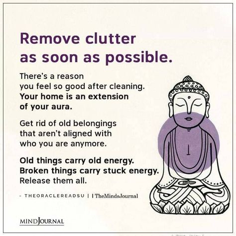 Remove clutter as soon as possible. There’s a reason you feel so good after cleaning. Your home is an extension of your aura. Get rid of old belongings that aren’t aligned with who you are anymore. Old things carry old energy. Broken things carry stuck energy. Release them all. -@TheOracleReadsU #letgo #moveforward Happiness Is The New Rich, Quotes About Clutter, Clutter Quotes Motivation, Remove Yourself Quotes, Alignment Quotes, Clutter Quotes, Energy Alignment, Emotional Clutter, Remove Clutter