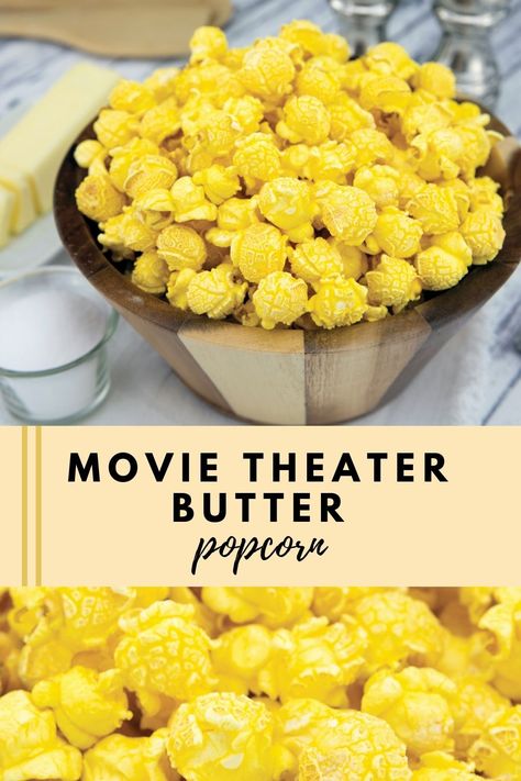 Popcorn and butter were made for each other. The toasty taste of corn complements the rich creaminess of butter, and a touch of salt develops both flavors. Double yum! Extra Butter Popcorn, Butter For Popcorn, Movie Theater Butter, Marshmallow Popcorn Balls, Popcorn Butter, Flavored Popcorn Recipes, Pretzel Recipes, Seasoned Nuts, Waffle Cone Recipe