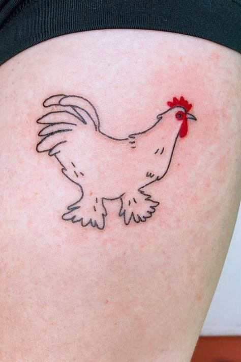 Dainty Chicken Tattoo, Simple Chicken Tattoo, Little Chicken Tattoo, Small Chicken Tattoo, Chicken And Chicks Tattoo, Black And White Chicken Tattoo, Chicken Tattoo Ideas, Alex Tattoo, Chicken Tattoo