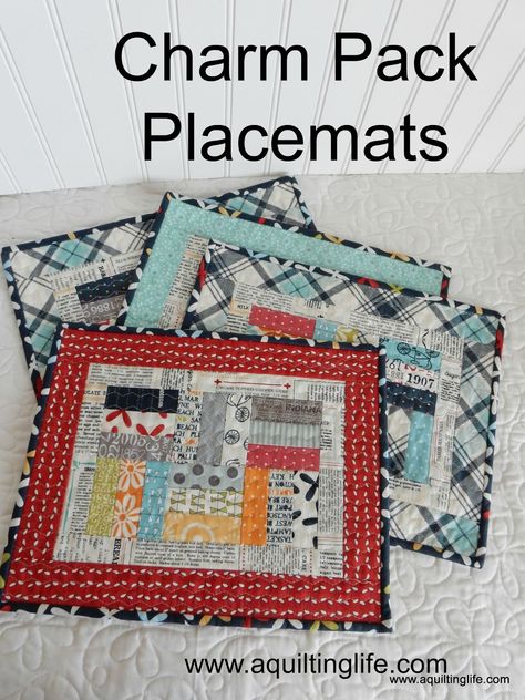 Free Quilting tutorials featured by top US Quilting blog, A Quilting Life: Quilting placemats tutorial Charm Pack Projects, Patchwork Placemats, Quilted Placemat Patterns, Quilt Binding Tutorial, Charm Pack Quilt Patterns, A Quilting Life, Small Quilt Projects, Charm Pack Quilts, Quilted Placemats