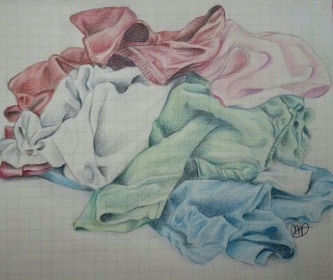 Clothes Pile Drawing, Clothes On Floor Reference, Clothes On Floor Drawing, Clothes Fold Drawing, Pile Of Clothes Drawing, Blanket Drawing Reference, Garment Drawing, Pile Of Clothes, Ap Portfolio