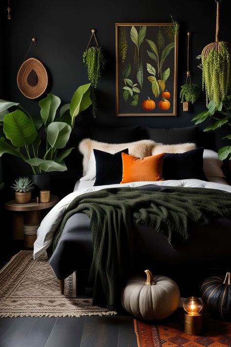 Captivating Dark Boho Bedrooms to Adore Apartment Manifestation, Dark Bohemian, Dark Boho, Vibrant Living Room, Basement Living, Dark Bedroom, Bedroom Decor Inspiration, Elegant Bedroom, Home Decor Ideas Living Room