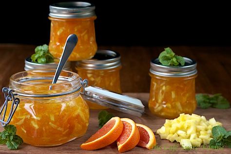 Orange-Pineapple Marmalade... a freezer jam, no need to do a waterbath and sterilize and spend hours cooking. Freezer jam is so easy and can be done with ANY fruit combinations! Orange Jam Recipes, Orange Jam, Marmalade Recipe, Freezer Jam, Jam And Jelly, Homemade Holiday, Mixed Fruit, Jams & Jellies, Jam Recipes