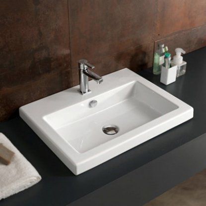 Tecla by Nameeks CAN01011 Bathroom Sink - White | Hayneedle Top Mount Bathroom Sink, Luxury Bathroom Sinks, Walls Decor, Wall Mounted Bathroom Sinks, Ceramic Bathroom Sink, Drop In Bathroom Sinks, Sinks Bathroom, Rectangular Sink Bathroom, Bathroom White