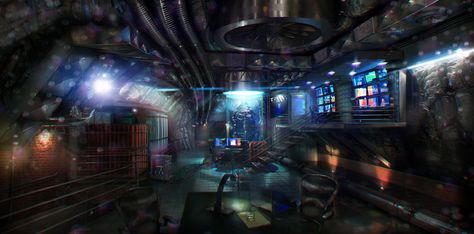 Underground Lab process, Ellory Gillis-McGinnis on ArtStation at https://www.artstation.com/artwork/NGVYq Underground Lab, School Jobs, Combat Training, Visual Aids, Marvel Comics Art, Environment Design, Fantasy Landscape, Bad Guy, Cyberpunk