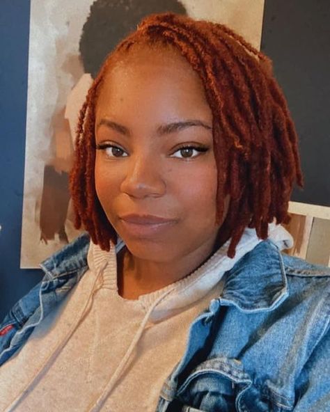 Short Ginger Locs, Auburn Locs Black Women, Ginger Locs Black Women, Auburn Locs, Locs Starting, Copper Locs, Dreads Black Women, Color Locs, Marley Locs