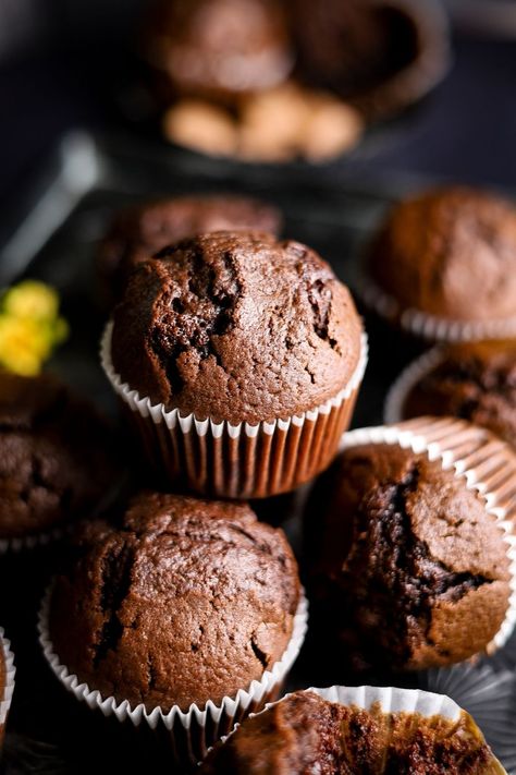 Moist Chocolate Muffins Moist Chocolate Muffins, Choc Muffins, Make Your Own Buttermilk, Chocolate Sheet Cake, Baking Muffins, Chocolate Muffins, Chocolate Baking, Love Chocolate, Sheet Cake