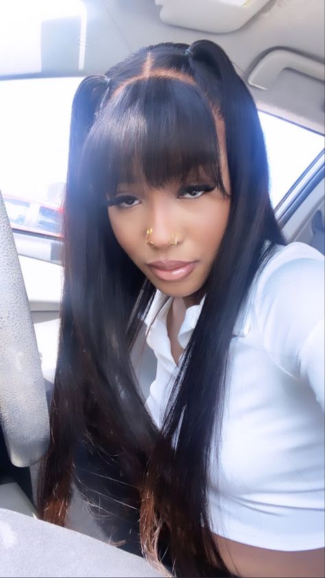 Frontal Wig Hairstyles, Y2k Hairstyles, Frontal Hairstyles, Dope Hairstyles, Hair Ponytail Styles, Long Hair With Bangs, Ponytail Styles, Baddie Hairstyles, Wig Styles