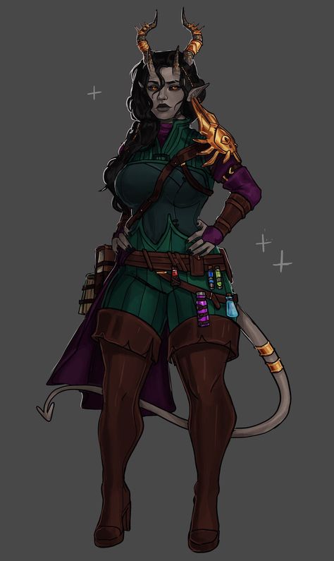 Goth Bard Dnd, Cleric Character Design Male, Grey Tiefling, Tiefling Druid Female, Humanoid Fantasy Races, Green Tiefling, Dnd Artificer Character Design, Tiefling Artificer, Tiefling Woman