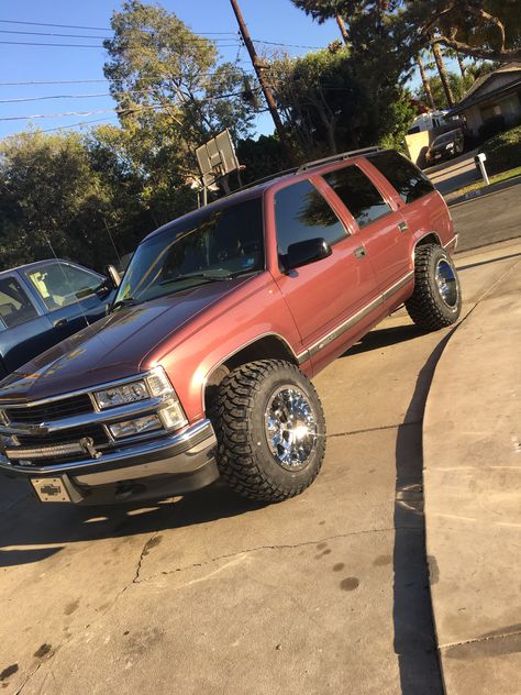 97 Chevrolet Tahoe @maroon.hoe Lifted Chevy Tahoe, 2 Door Tahoe, Truck Mods, Lifted Chevy, Lifted Chevy Trucks, Ford Pickup Trucks, Jeep Dodge, Chevy Suburban, Chevy Pickups