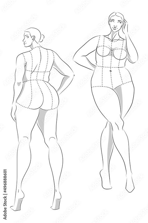 Plus Size 10 Heads Fashion Figure Templates. Exaggerated Croquis for Fashion Design and Illustration Stock Vector | Adobe Stock Plus Size Fashion Drawing, Model Drawing Poses Fashion Sketches, Technical Sketch Fashion, Plus Size Croquis, Model Outline, Diversity Drawing, High Illustration, Fashion Illustration Template, Fashion Sketch Template