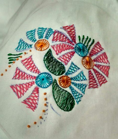 Herring bone stitch hand embroidery Haring Bone Stitch Embroidery, Herring Bone Embroidery Design, Kashmir Embroidery, Embroidery Cards Pattern, Angel Coloring Pages, Phulkari Embroidery, Kutch Work Designs, Embroidery Cards, Kantha Embroidery