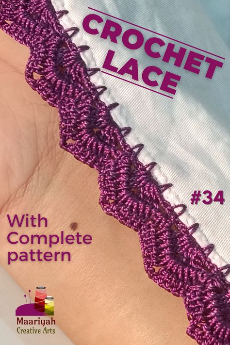 Beautiful & Simple Crochet lace in 2-simple steps. Crochet Saree Border, Crochet Lace Patterns, Crochet Saree, Dupatta Saree, Crochet Lace Border, Crochet Border, Simple Crochet, Crochet Lace Pattern, Saree Border