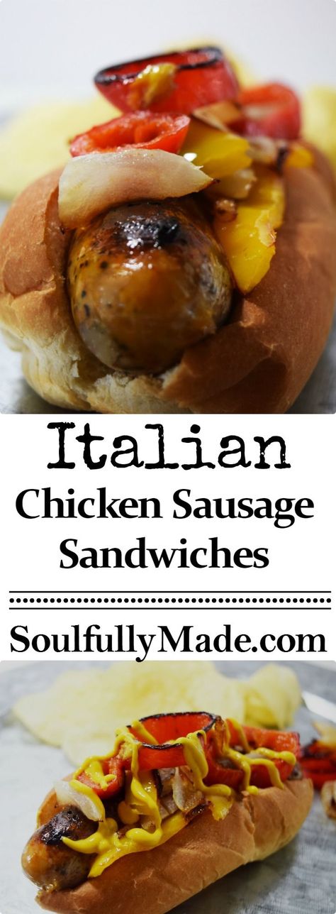 These Easy Italian Chicken Sausage Sandwiches with Peppers & Onions recipe is almost too easy to even be considered a "RECIPE"! But it's GOOD YA'LL! Healthy Cookout Food, Easy Italian Chicken, Sausage Sandwich Recipes, Sausage And Peppers Sandwich, Italian Sausage Sandwich, Sausage Sandwich, Sausage Peppers And Onions, Sandwhich Recipes, Hot Dogs Recipes